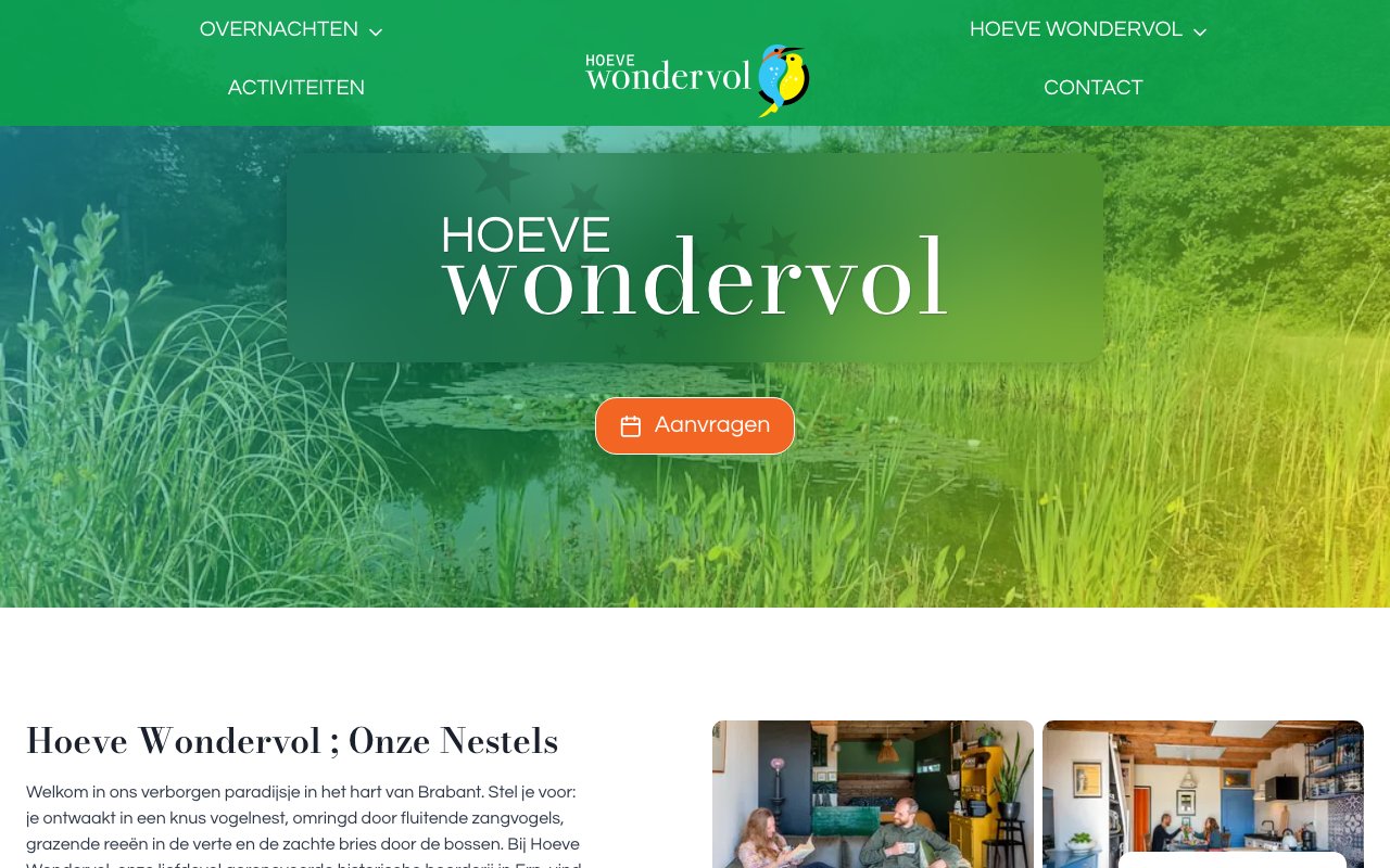 Screenshot van de website Hoeve Wondervol (hoevewondervol.nl)