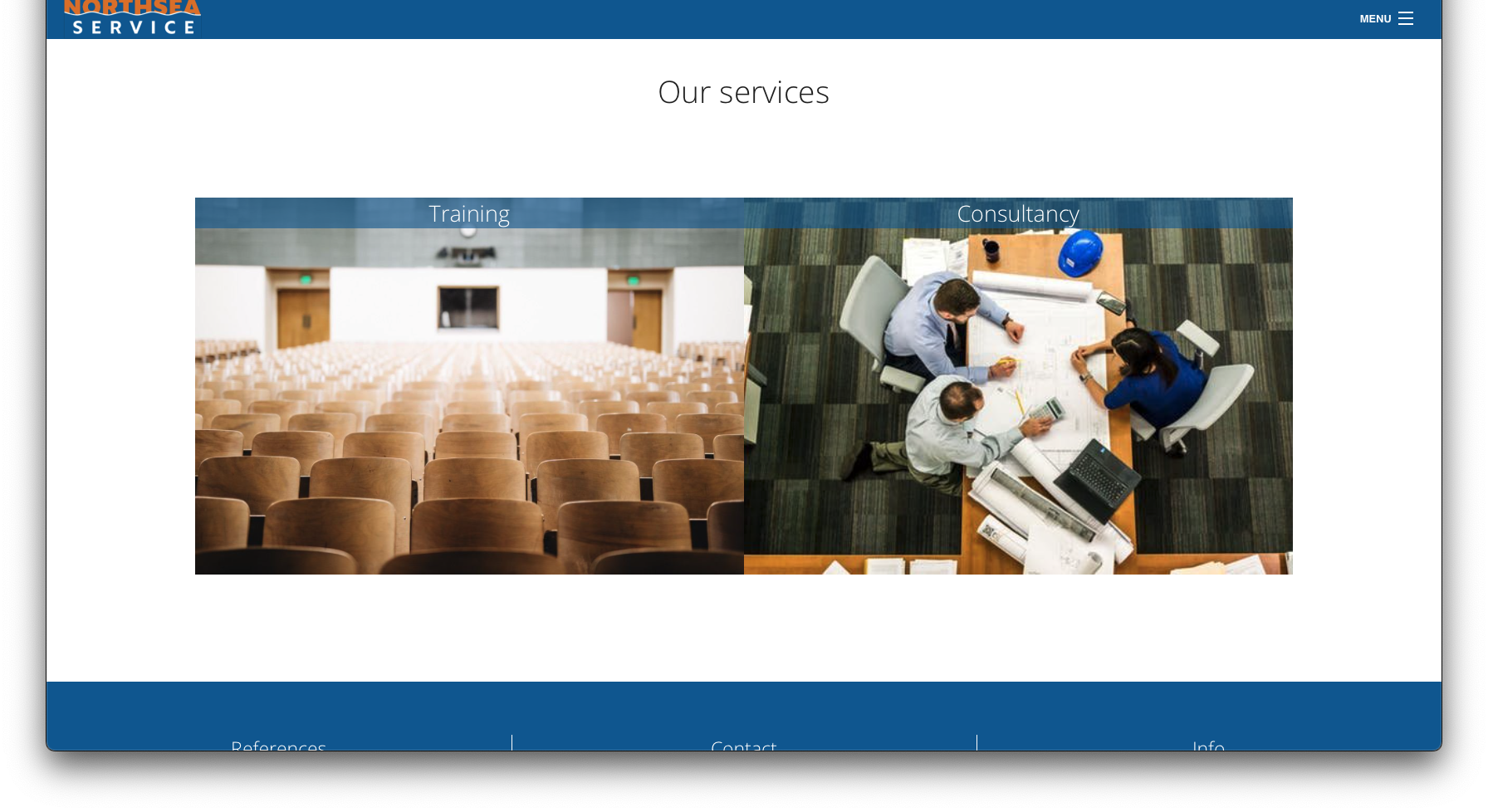 Screenshot van de services pagina van North Sea Service