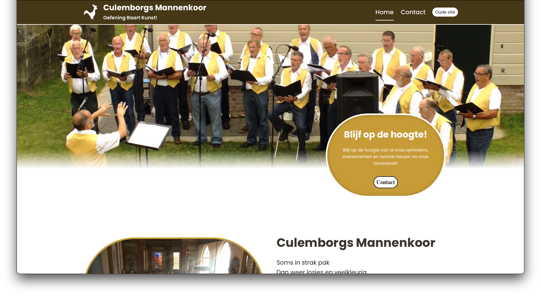 screenshot van de website van het Culemborgs Mannenkoor